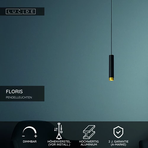 Lucide FLORIS - Pendelleuchten - Ø 5,9 cm - 1xGU10 - Schwarz - USP